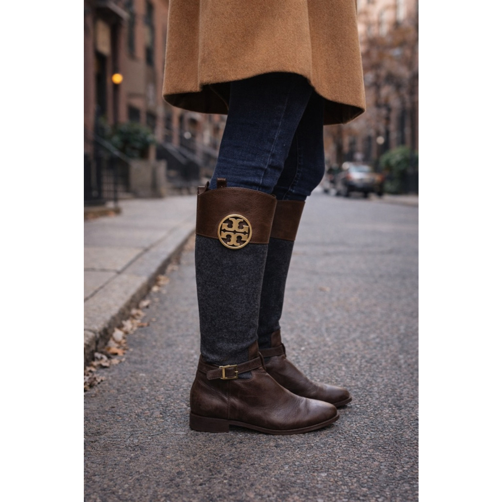 Tory Burch Patterson Tall Riding Boots Size 6 Brown Gray